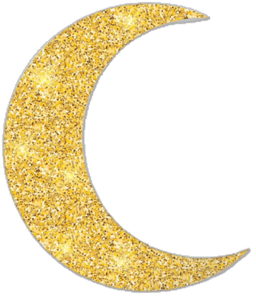a gold glitter moon on a white background