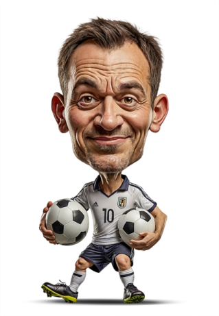 a cartoon of a man holding a soccer ball