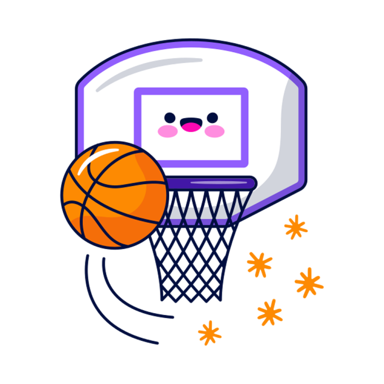a basketball hoop with an orange ball flying through it