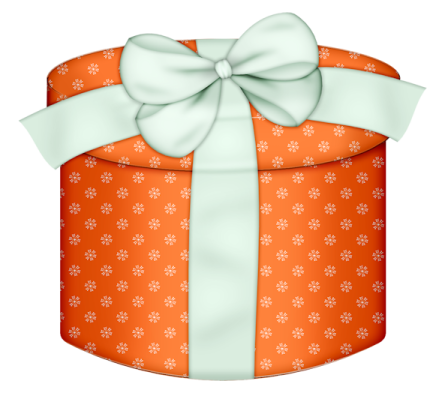 an orange gift box with a white bow