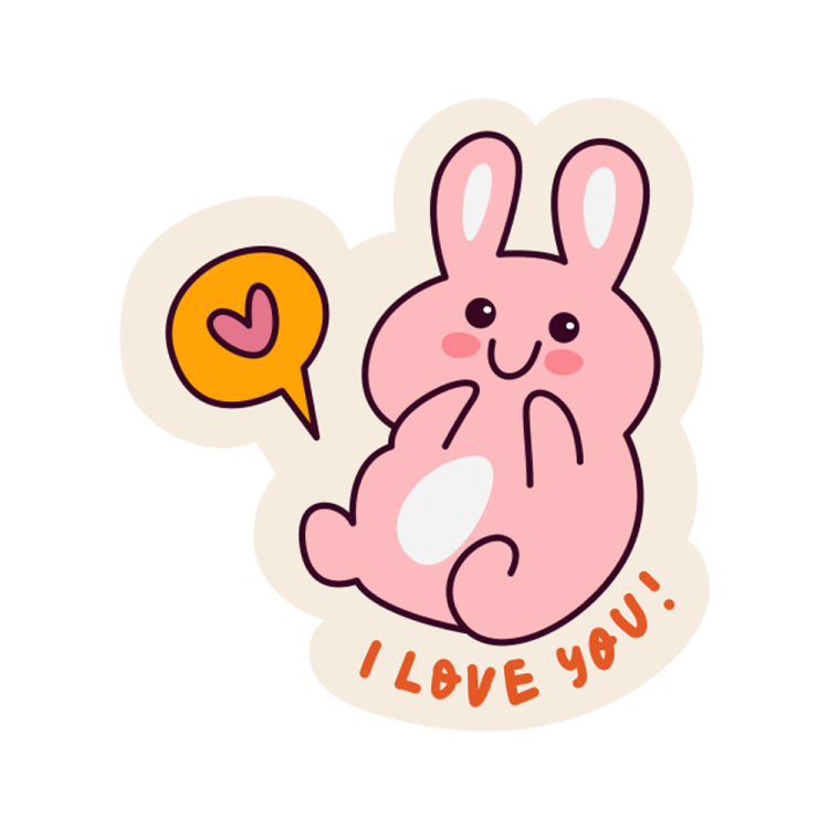 an illustration of a pink bunny with the words i love you