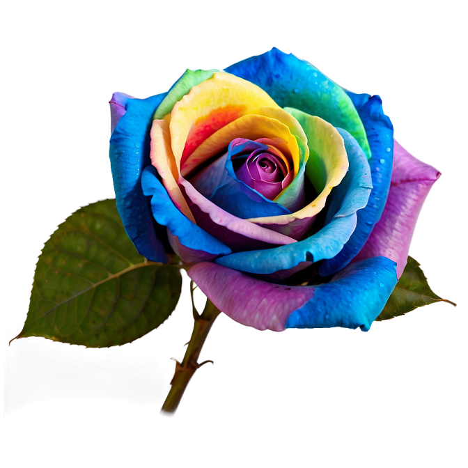 a rainbow colored rose on a white background