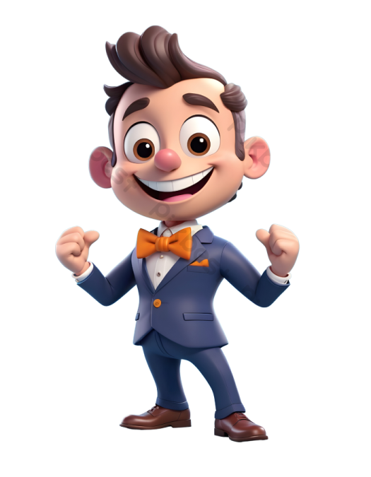 a cartoon character in a suit and bow tie