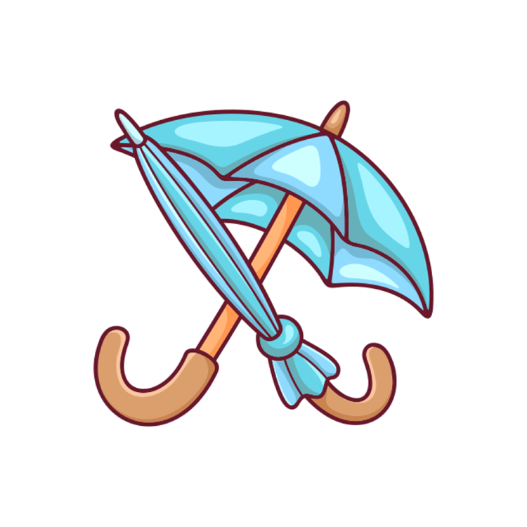 a blue umbrella with a wooden handle