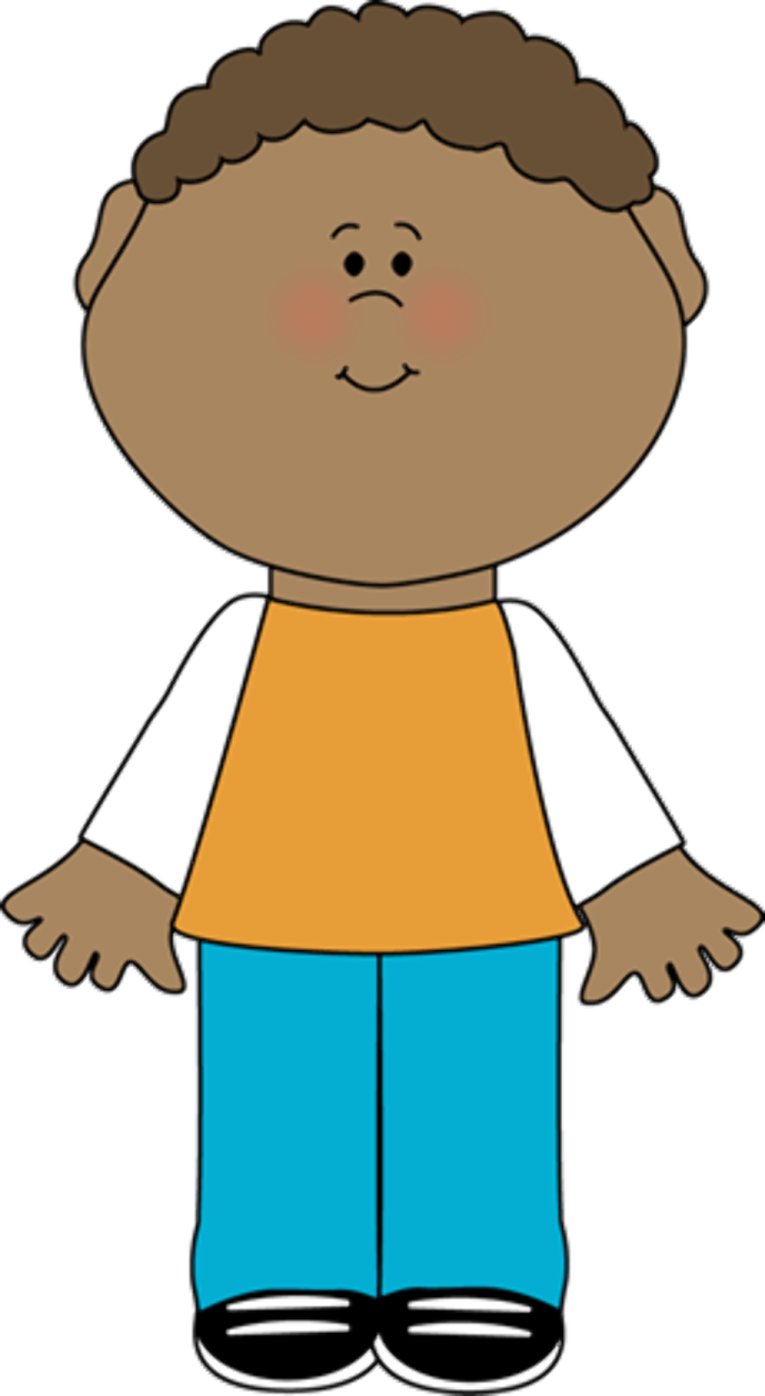 a boy with brown hair and blue pants