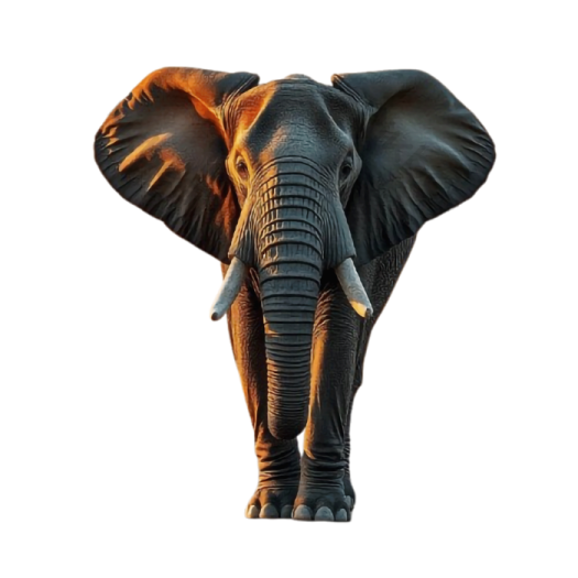 an elephant standing in front of a white background