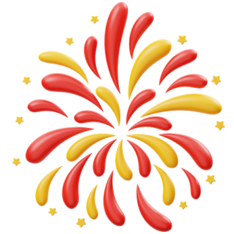 a red and yellow fireworks with stars