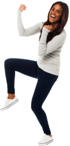 a woman is jumping in the air