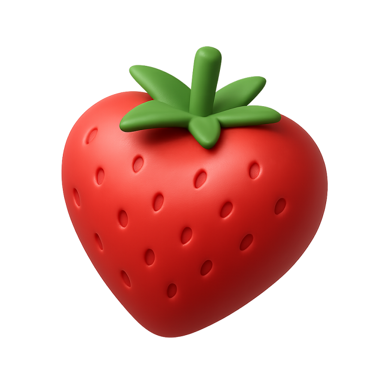 a red strawberry with a green leaf on top
