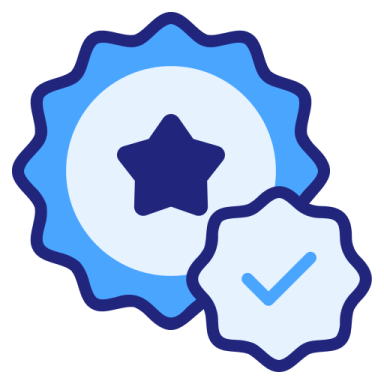 a blue badge with a star in the middle