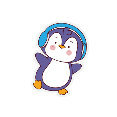 a cartoon penguin with headphones on