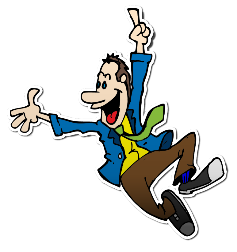 a cartoon man jumping with his arms up