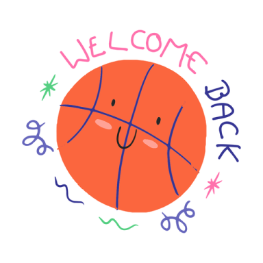 a drawing of a basketball ball with the word welcome