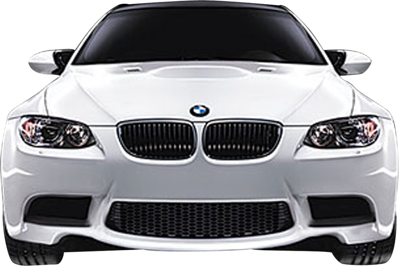 the front view of a white car
