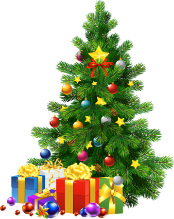 a christmas tree with presents around it