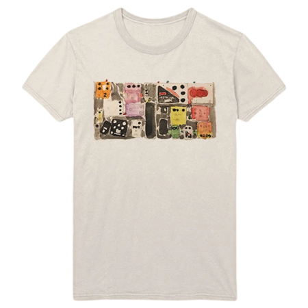 a white t - shirt with an abstract painting on it
