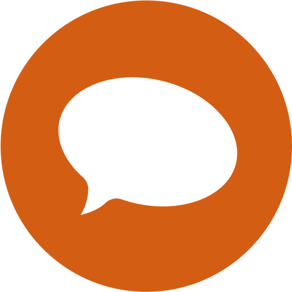 an orange speech bubble with a white background