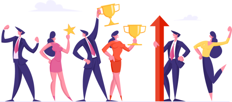 a group of people holding up a trophy