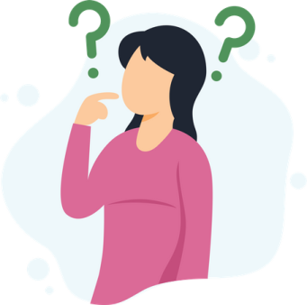 a woman with question marks on her face