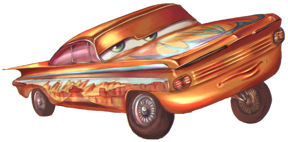 a drawing of a car with flames on it