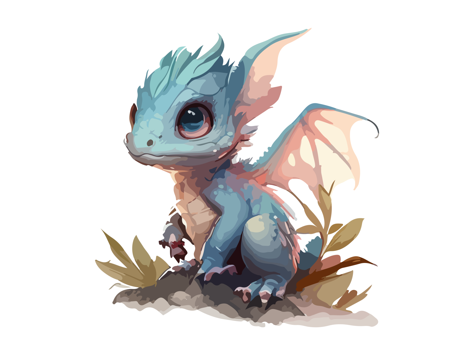 an illustration of a baby dragon sitting on the ground