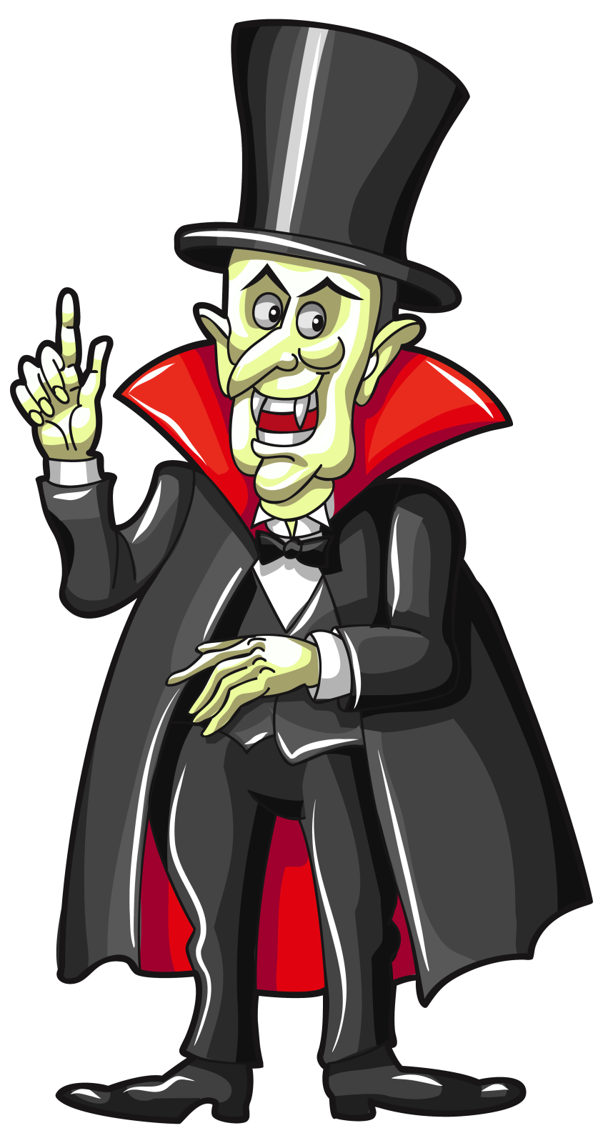 a cartoon dracula in a top hat and cloak