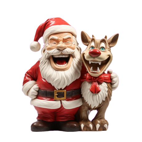 a fig of santa claus and rudolph the reindeer