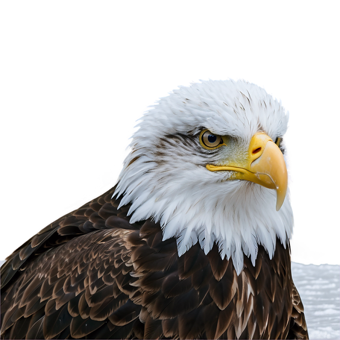 a close up of a bald eagle against a white background