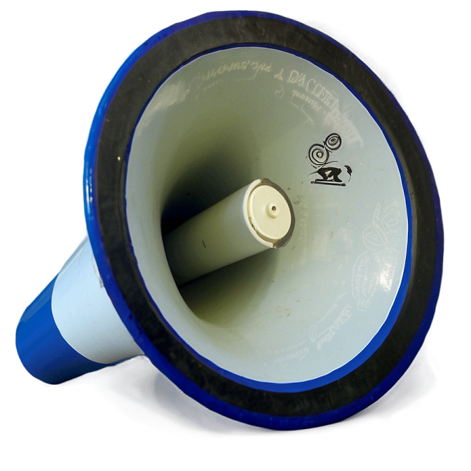a blue and white megaphone on a white background