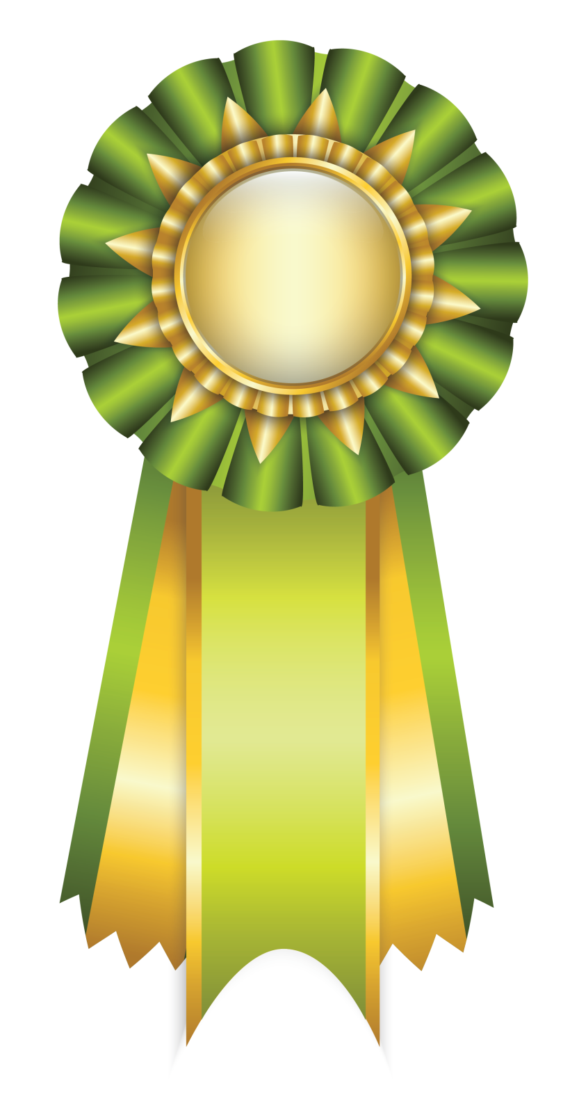a green ribbon with a gold medal on it