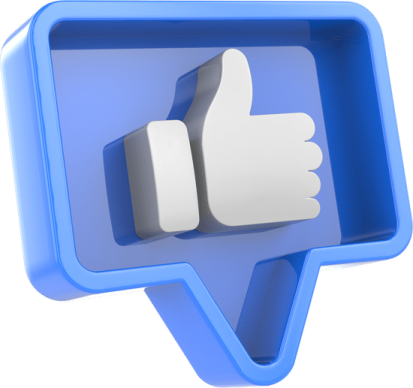 a thumbs up icon in the shape of a blue arrow