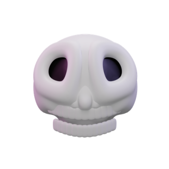 a white skull with purple eyes