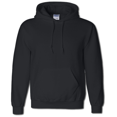 a black hoodie sweatshirt with a white logo on the front