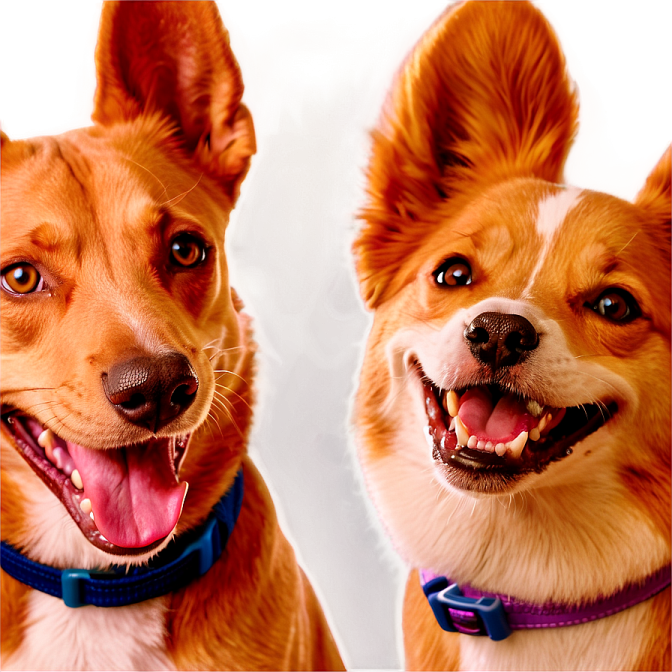 a close up of two dogs with their mouths open