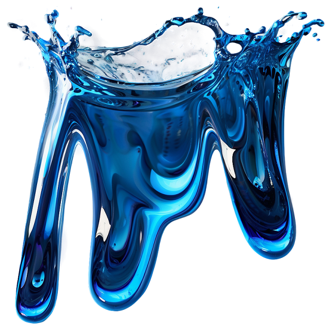 a blue liquid splash on a white background