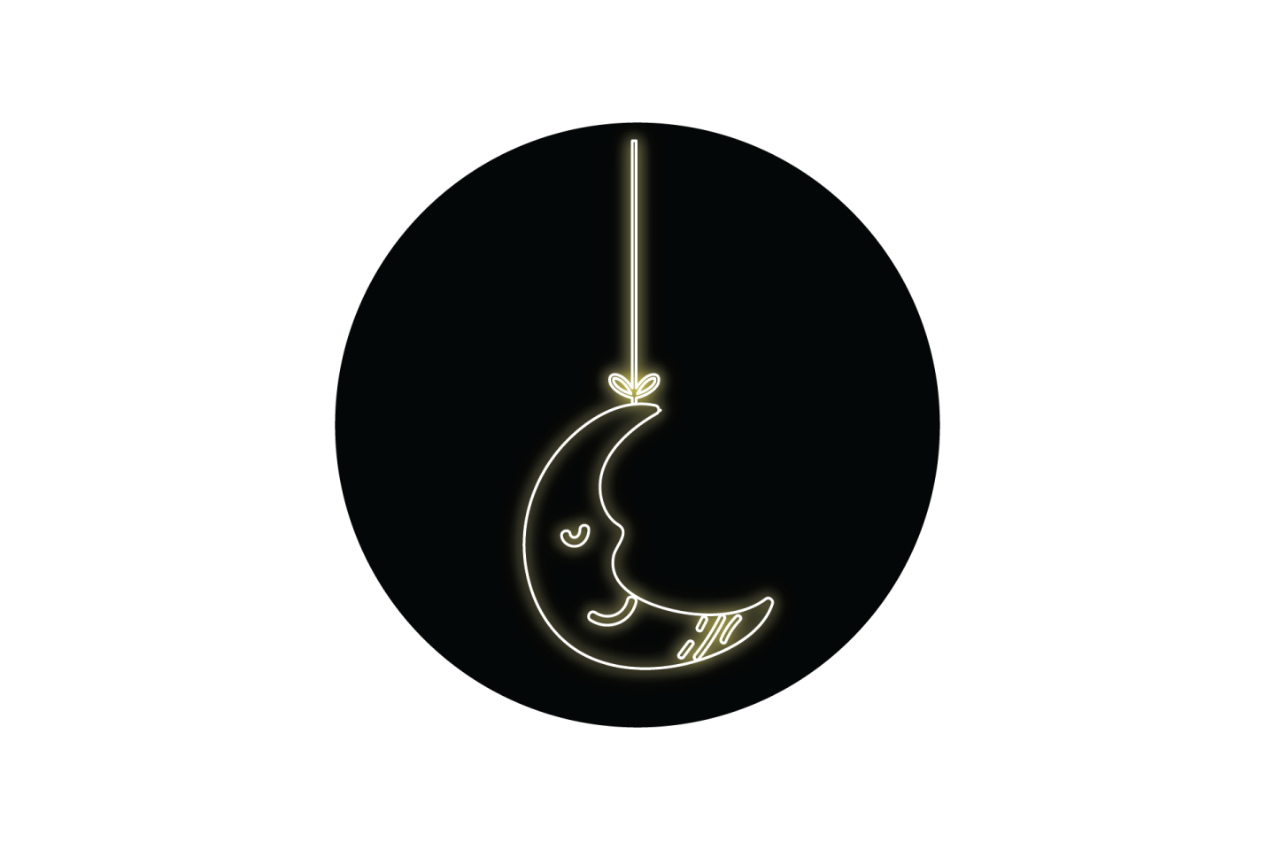a black and white logo with a crescent in the middle