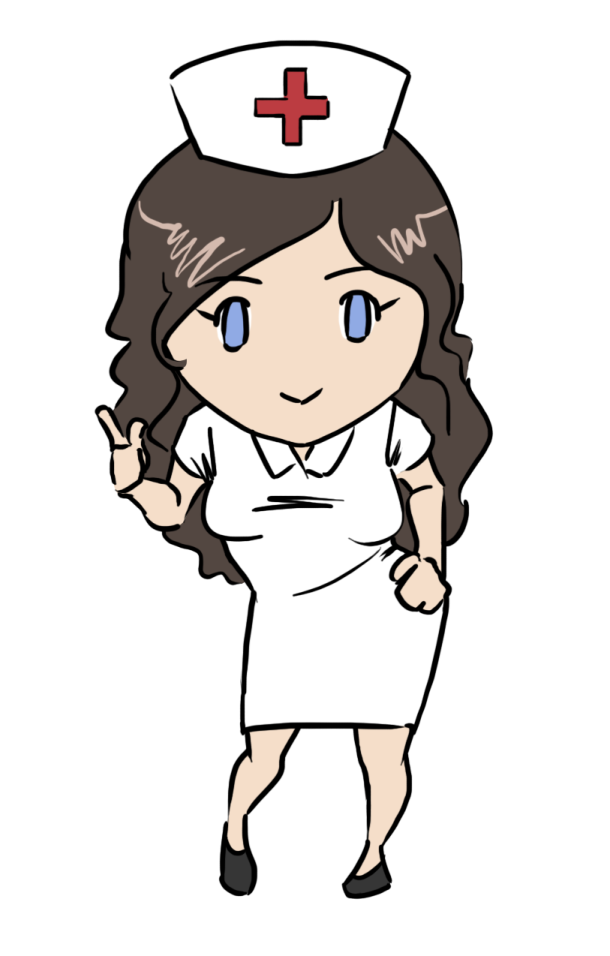 a cartoon nurse with a red cross