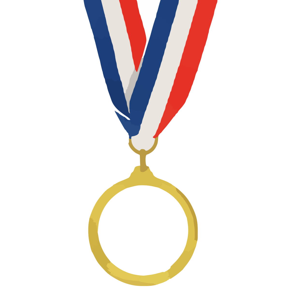 a gold medal with a red, white and blue ribbon