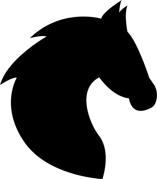 a horse head silhouetted on a white background