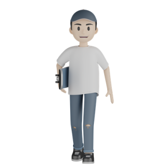 a cartoon character with a white shirt and blue jeans