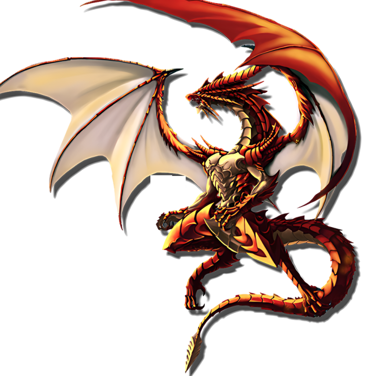 a red and yellow dragon with wings