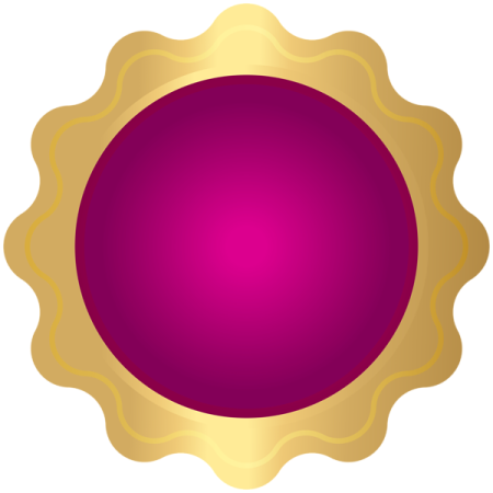 a purple and gold medal with a white background