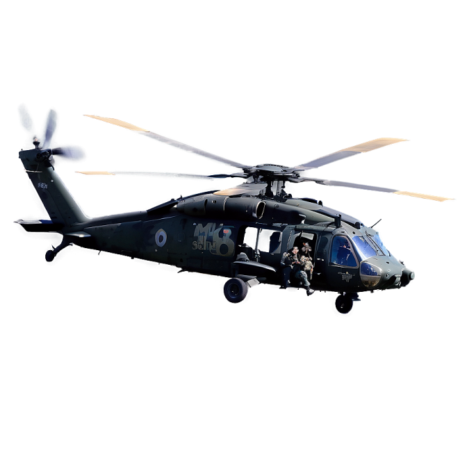 a military helicopter flying in the sky