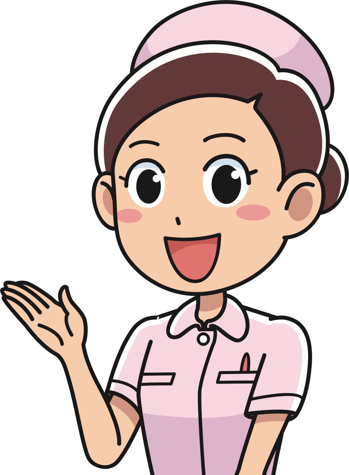 a female nurse with her hand up