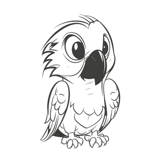 a black and white drawing of a parrot