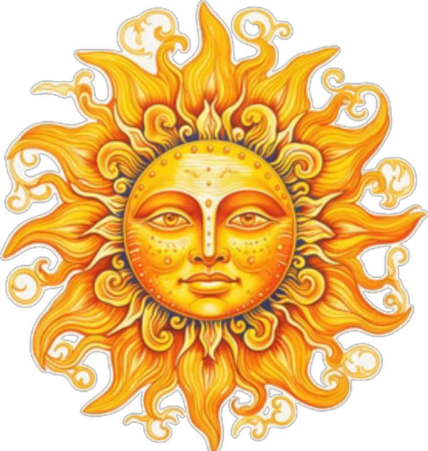 a drawing of a sun with a face