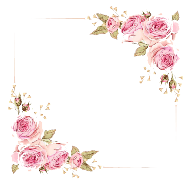 a floral frame with pink roses and leaves