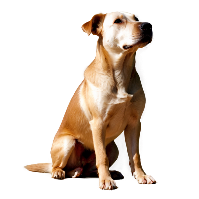 a brown and white dog sitting on a white surface