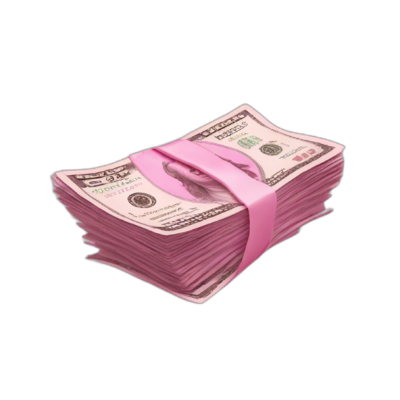 a stack of money with a pink ribbon on top