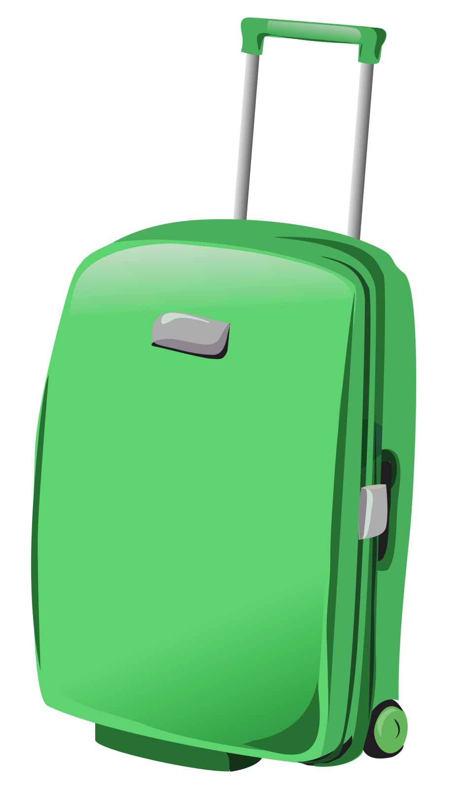 a green suitcase with wheels